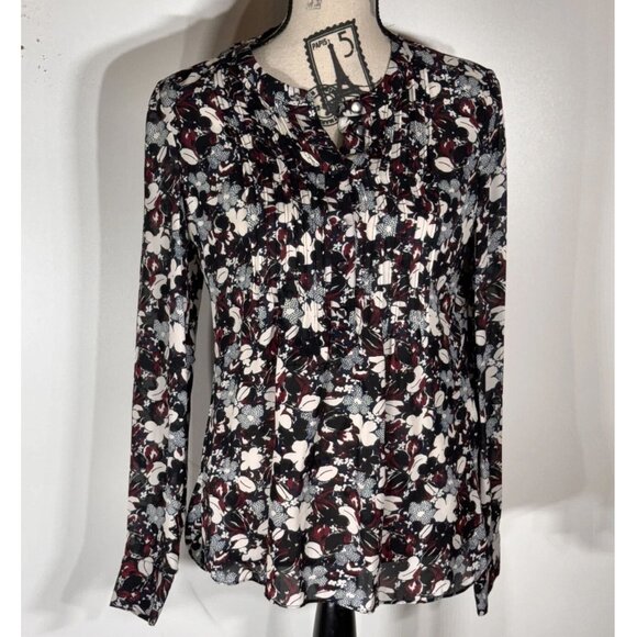 Veronica Beard Goldie Floral Pintuck Blouse 100% Silk, Womens Size 8 - Picture 2 of 6